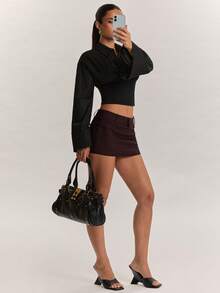 SHEIN BAE Casual Dark Brown Fashion Skirt, Suitable For Commuting, Daily Wear, Slim Fit Vintage Skirt - Brown - View 6