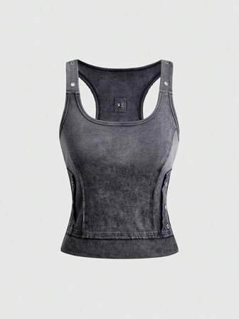 Street Life Damen Farbverlauf Denim Tanktop, weicher Denim Y2K Streetwear, vielseitig Frühling/Sommer Vintage