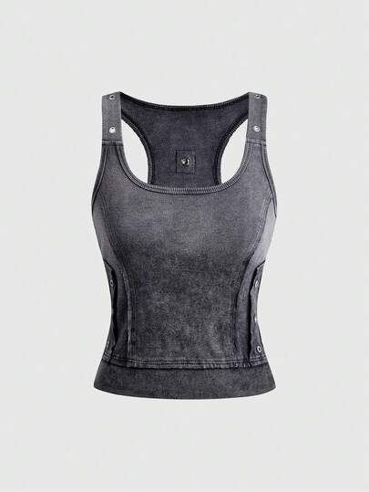 Street Life Top de tirantes de mezclilla degradada para mujer, mezclilla suave estilo Y2K streetwear, versátil vintage primavera/verano