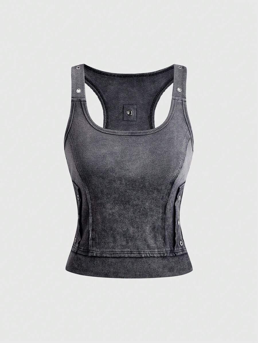 ROMWE Street Life Regata Feminina Degradê em Denim, Denim Macio Y2K Streetwear, Versátil Primavera/Verão Vintage - Azul - Visão 1