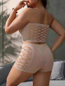 SHEIN 無縫大尺碼女款內衣套裝 2件組 - 杏色 - 查看 4