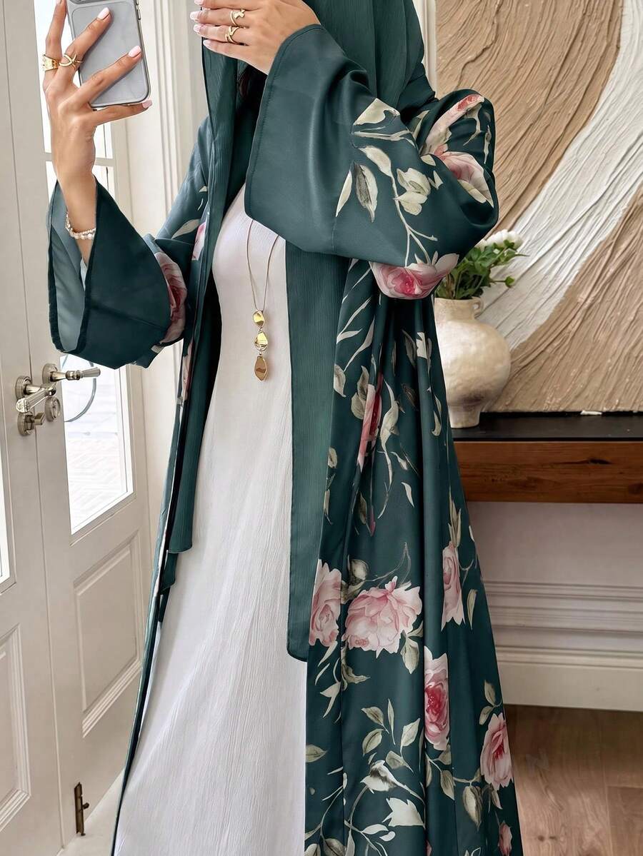 Al Najma 淺綠色花卉印花優雅日常通勤女款長袍