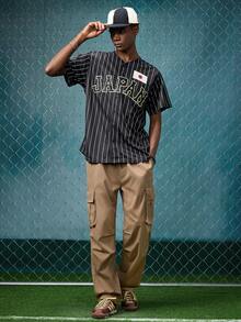 EVRINFINITE Men's Size 16 Black Baseball Jacket, Casual Short Sleeve Embroidered Patchwork V-Neck Button T-Shirt, Party & Sports Wear Fall - Black - View 8