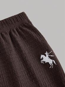 Girlism 青少年女孩 Polo 領波浪提花 T 恤與內搭褲 2 件套裝 棕色 夏季休閒學院風 校園健身返校時尚百搭套裝 - 咖啡棕 - 查看 7