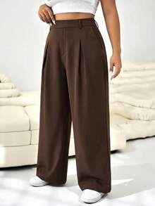 Comfortcana Plus Size Women's Casual Brown Suit Pants, Suitable For Outings And Commuting - Brown - View 4