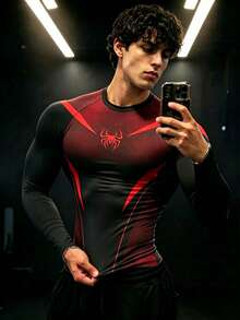 GymBeat Men's Spider Print Raglan Long Sleeve Sports T-Shirt - Multicolor - View 1
