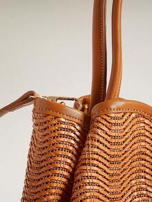 Wovira Women's Fashion Brown Tote Bag, Exquisite Skeleton Woven Craft Handbag For Daily, Commuting, Vacation, Travel, Bohemian - Brown - View 7