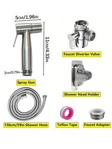 1 Set Stainless Steel Bidet Toilet Shower Set, With Bidet Seat, Handheld Shower Head, Dual-Function Diverter Valve, 1.5m Shower Hose & Sprayer Holder For Bathroom - multicolor - View 3