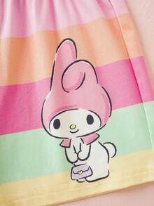 HELLO KITTY AND FRIENDS | SHEIN 女童字母卡通印花圓領短袖上衣與短褲休閒居家睡衣套裝 - 黃色 - 查看 7