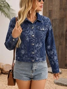 EMERY ROSE Chaqueta casual de mujer con efecto lavado y jacquard - Azul - Ver 6