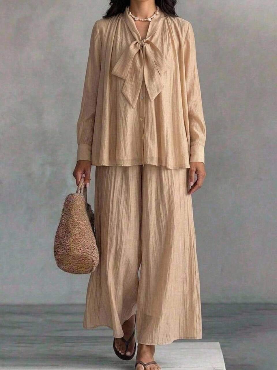 Summer V-Neck Sleeveless Button Decor Metal Buckle Belt Waist-Cinching Solid Color Woven Fabric Elegant Women's Long Dress