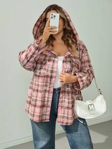 SHEIN CURVE+ 大尺碼女款格紋休閒百搭日常穿著襯衫 - 彩色 - 查看 4