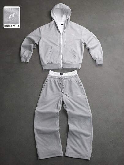 SLATEMANN Men's Solid Color Drawstring Zip-Up Hoodie And Sweatpants Casual Daily Set