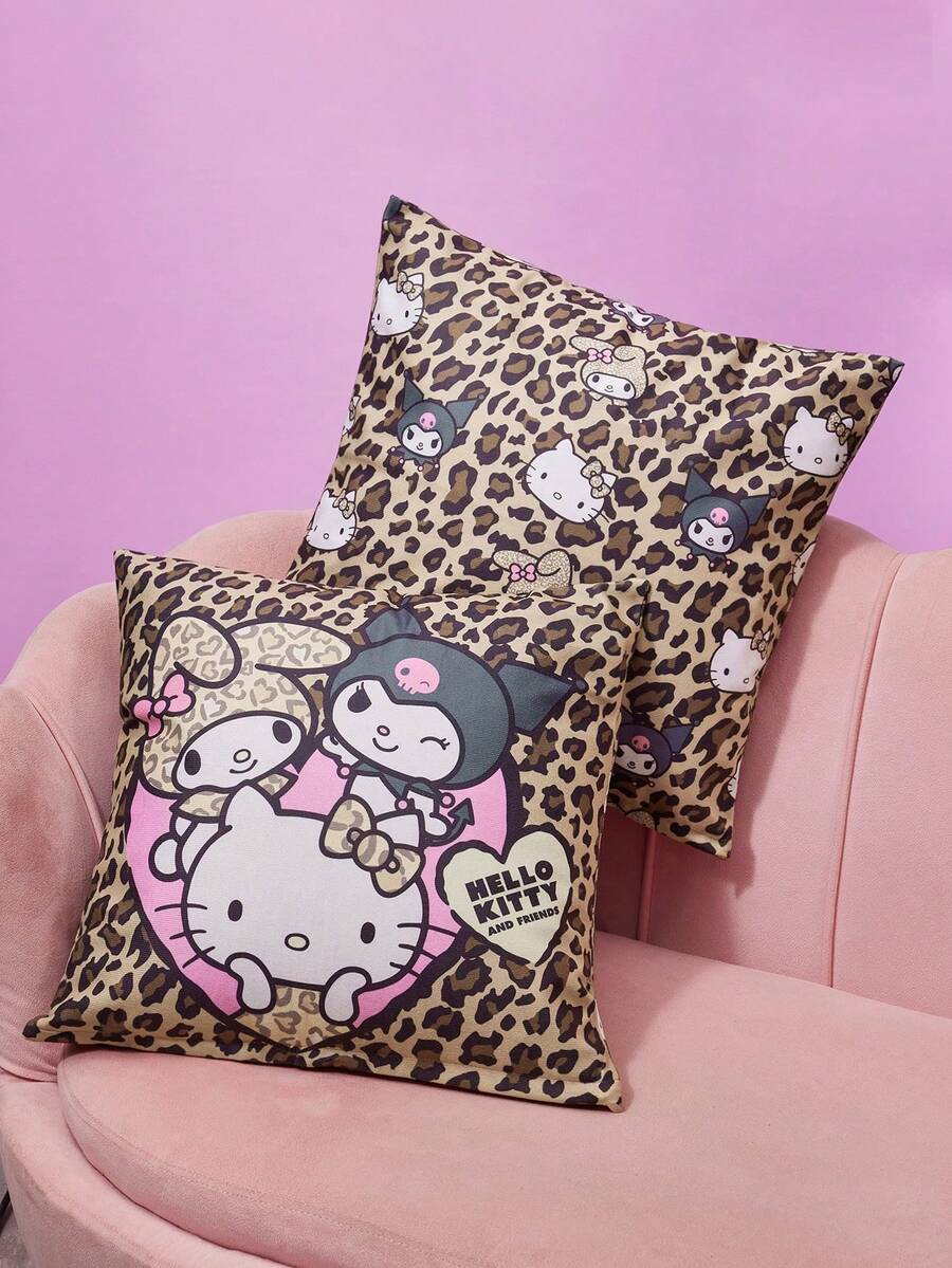 HELLO KITTY AND FRIENDS | Joivida 1個豹紋絨毛枕套,柔軟且可機洗,45x45cm正方形,拉鍊開口(不含填充物)。為您的沙發、床、客廳、宿舍打造大膽可愛的裝飾單品,或作為獨特的情人節禮物 - 1PC - 查看 1
