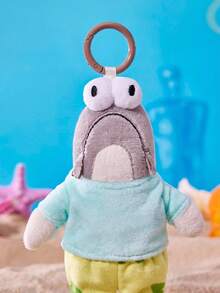 SpongeBob SquarePants | POKOJA LAND 1個 X POKOJA LAND 3D 絨毛吊飾鑰匙圈，灰色魚形，可愛獨特設計，可掛在包包、鑰匙、書包上，適合所有年齡層，生日或週年紀念的酷禮物 - 灰色 - 查看 3
