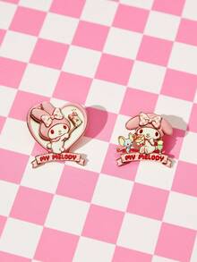 HELLO KITTY AND FRIENDS | SHEIN زوج من دبابيس الزينة الجديدة بتصميم كرتوني مبتكر مطبوع بنمط حيوانات، تصميم مشترك مع IP، لطيفة وشخصية، بسيطة وأنيقة - وردي - مشاهدة 5