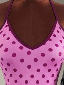 Amplova Women's Polka Dot Print Halter Neck Backless Sports Romper Seamless Pink Backless Fitness Gym Sexy Workout Going Out Daily Wear Sport Jumpsuit Fashion - Pink - View 9