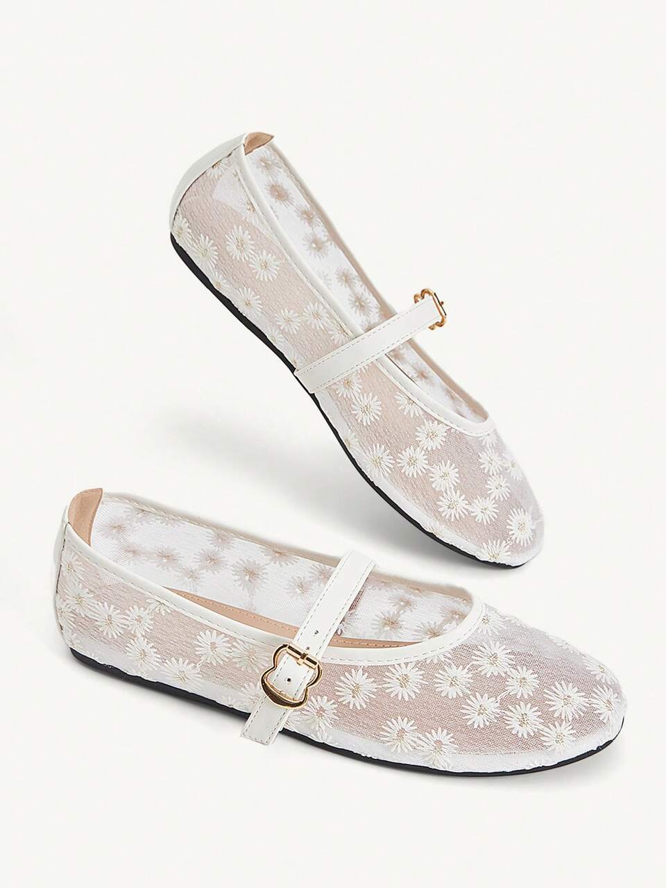 CUCCOO CHICEST Fashion Mesh Mary Jane Shoes, Round Toe With Women's Shoes, Comfortable And Breathable, Low Vamp Ballet Shoes, Simple Daily