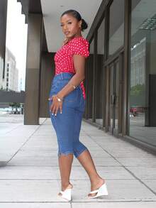 Steph T French Style New Summer Vintage Sweet & Cute Red Polka Dot Print Puff Sleeves Bowknot Blouse For Ladies - Red - View 3