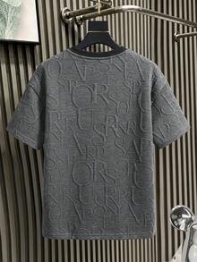 SHEIN 1件男童休閒運動簡約紋理3D字母壓紋短袖圓領套頭T恤，舒適面料，夏秋校園灰色 - 灰色 - 查看 2