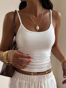 DAZY Women's Solid Color Casual Versatile Camisole Tank Top For Daily Wear - White - View 2