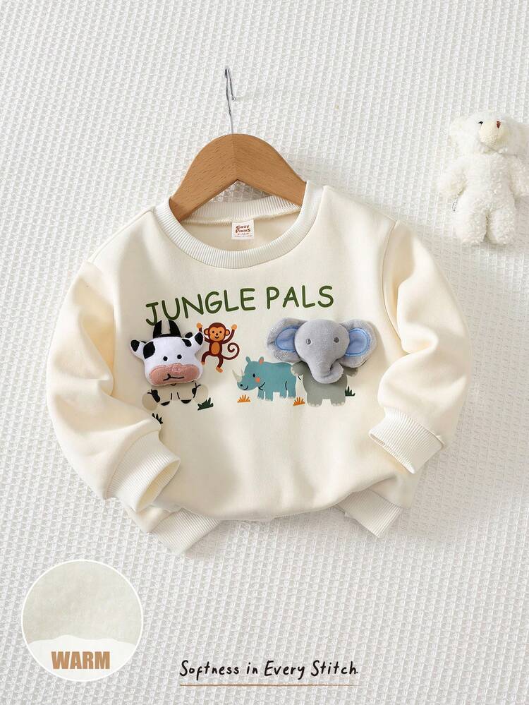 Cozy Pixies Baby Boy Baby Girl Unisex Cartoon Animal 3D Cow Elephant Monkey Rhino Pattern Knitted Soft Round Neck Long Sleeve Pullover Sweatshirt - White - View 5