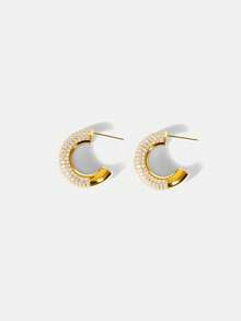 MOTF PREMIUM 18K GOLD-PLATED HIGH-END HALF-RING STUD EARRINGS NICHE DESIGN C-SHAPED EARRINGS COMMUTER WORKPLACE TEMPERAMENT EARRINGS - Yellow Gold - View 8