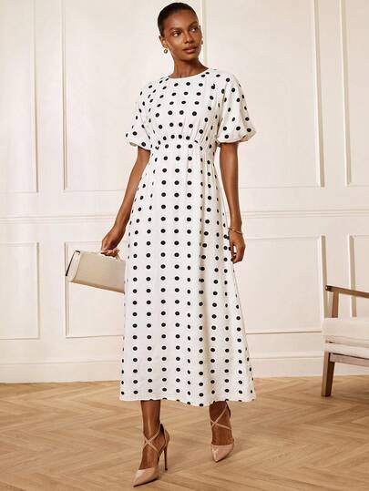 Lilora Women's Elegant Polka Dot Dress, High-End Fashion Versatile Elegant Dress, Suitable For Commuting, Daily Casual, Outing, Gathering, Date, Party, Leisure, Outing, Holiday, Vacation, Autumn, Winter, Holiday Travel