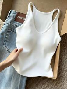 Resyla Plus Size Casual Versatile Solid Color Tank Top - White - View 5