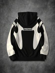 BATMAN X SHEIN Sudadera con capucha holgada y casual con estampado de murciélago y bloques de color, para primavera y otoño - Blanco - Ver 2