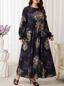 Al Najma Plus Size Women's Floral Print Arabian Dress - Multicolor - View 8