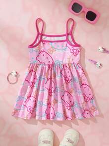 HELLO KITTY AND FRIENDS | SHEIN 女嬰卡通印花細肩帶洋裝 - 粉色 - 查看 2