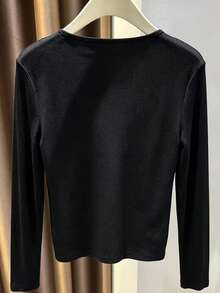 Franclia Women's Plus Size Solid Color Long Sleeve Single-Breasted Casual Lightweight Jacket Fall - Black - View 2