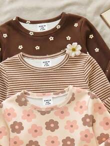 【隨機1套】新款秋冬時尚甜美可愛卡通印花女嬰居家服套裝，森林風休閒簡約修身款，圓領針織彈性加厚抓絨面料，冬季長袖長褲緊身兩件式家居服 - 彩色 - 查看 4