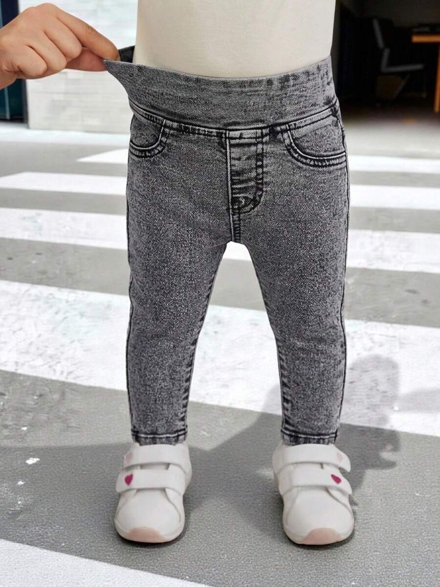 SHEIN Bubblio 女嬰休閒水洗修身牛仔褲 - 灰色 - 查看 1