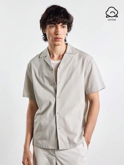 Lornavo Men's High Cotton Content Summer Casual Versatile Solid Color Short Sleeve Shirt Birthday Graduation Office Vacation Workout Light Grey