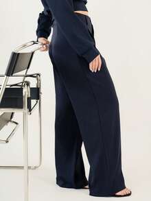 Ximena Robles Ximena Robles Women's Vintage Elegant Jacquard Pleated Wide Leg Pants, For Autumn/Winter Fall Cloth For Women - Navy Blue - View 5