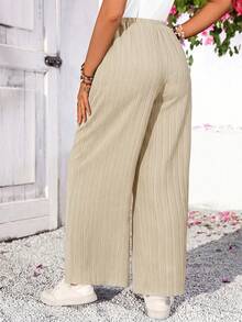 SHEIN Maternity Solid Color Waist Tie Wide Leg Loose Fit Long Pants Fall - Apricot - View 2