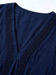 Linhara CURVE Plus Size Woven Casual Resort Daily Spring-Autumn Women's Shirt - Navy Blue - View 5