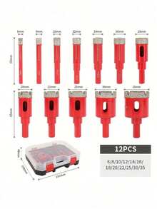 12pcs Multi-Functional Glass & Marble Drill Bit Set, Wet/Dry Use Diamond Hole Opener & Enlarger, Stone Expansion Drill Bits, Sharp Cutting, Durable Cutting Drill Bit Set, 6mm-35mm Drill Bits - red - View 9