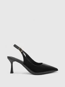 CUCCOO BIZCHIC Women's Commuter Model With Exposed Heel, Black Glossy Pointed Toe, Fashionable And Elegant Stiletto Shoes. - Black - View 2