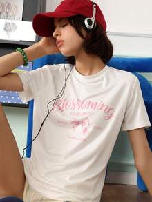 Chillnights Women's Letter Print Casual Daily Home Short Sleeve Pajama Top - White - View 6