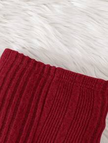 Cozy Pixies Baby Girl 2pcs Set Fashion Casual Drop Shoulder Ribbed Knit "Smile" Pattern T-Shirt And Leggings, Girls Ribbed Set, Girls Autumn Set, Girls Comfortable Set, Girls Sports Set - Burgundy - View 4