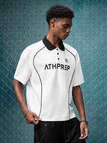 EVRINFINITE Men's Printed Relaxed Fit Short Sleeve Knit Polo Shirt, School, Streetwear Essentials - White - View 4