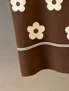 Franclia Casual Colorblock Floral Print Crew Neck Cropped Tank Top - Coffee Brown - View 5