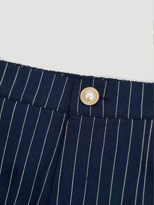 EMERY ROSE Women's Plus Size Striped Pleated Casual Versatile Wide Leg Shorts - Blue - View 3
