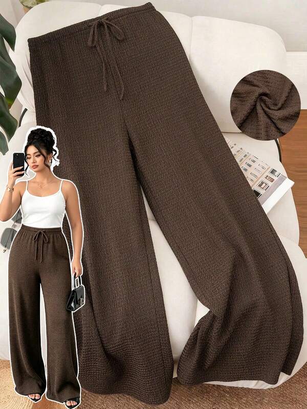 GlowEve CURVE Plus Size Women Summer Vintage Textured Relaxed Brown  Pants, Casual Loungewear  Pants Fall