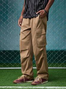 EVRINFINITE Men's Outdoor Casual Versatile Cargo Straight Leg Pants, Multi-Pocket Design, American Retro Fashion Workwear Trousers - Khaki - View 7