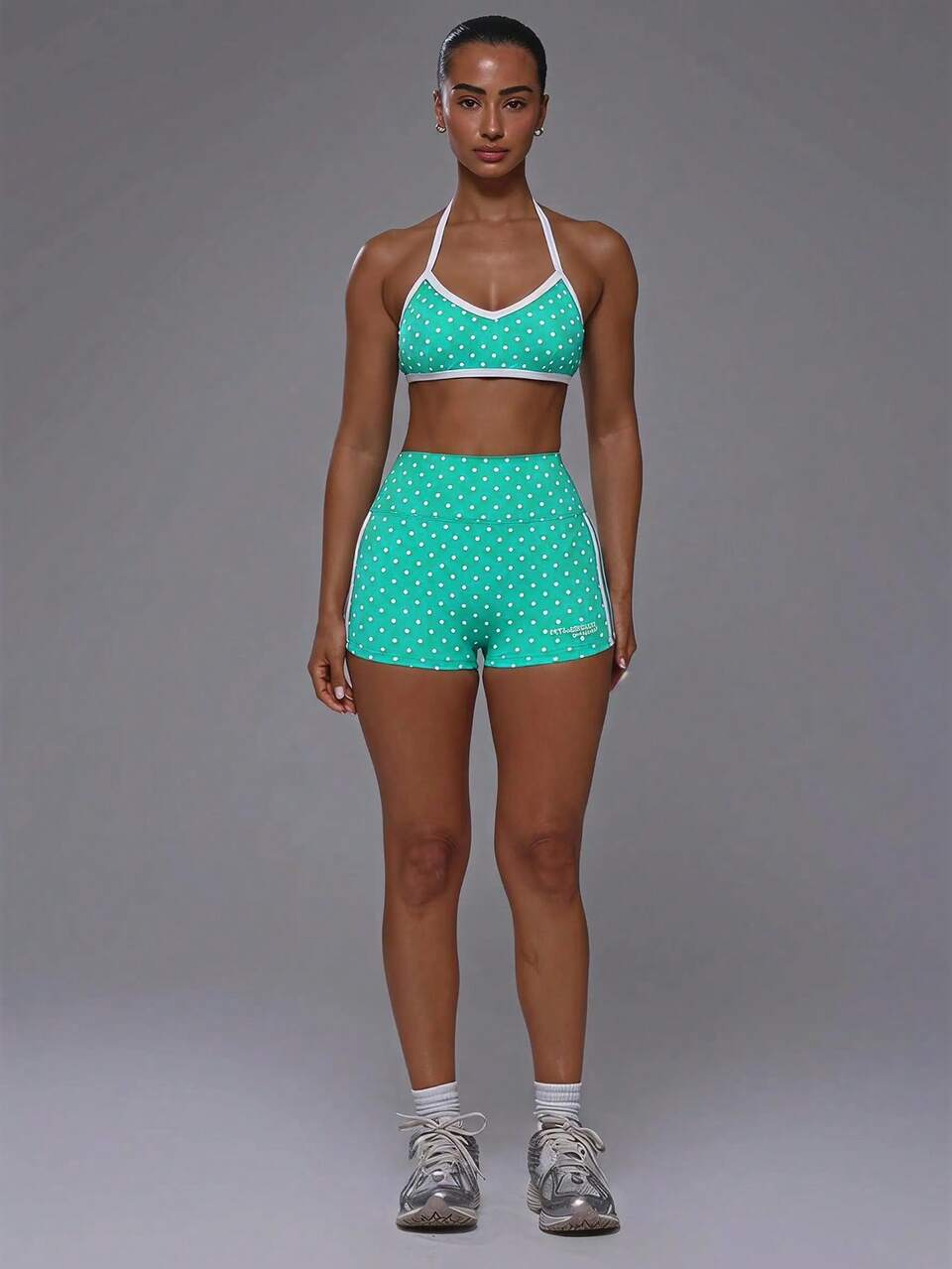 Top de soutien-gorge de sport à pois, dos ouvert à bretelles, toucher doux, col halter, coordonné, top uniquement, sport, entraînement, gym, mignon, Pilates, fitness, quotidien