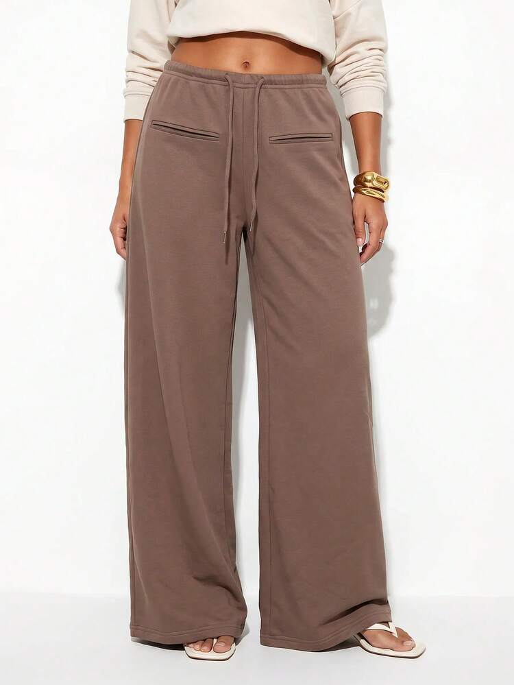 Normani Celana Sweatpants Wanita Warna Polos dengan Tali Serut di Pinggang, Kasual, Serbaguna untuk Pemakaian Sehari-hari - Coklat - View 7
